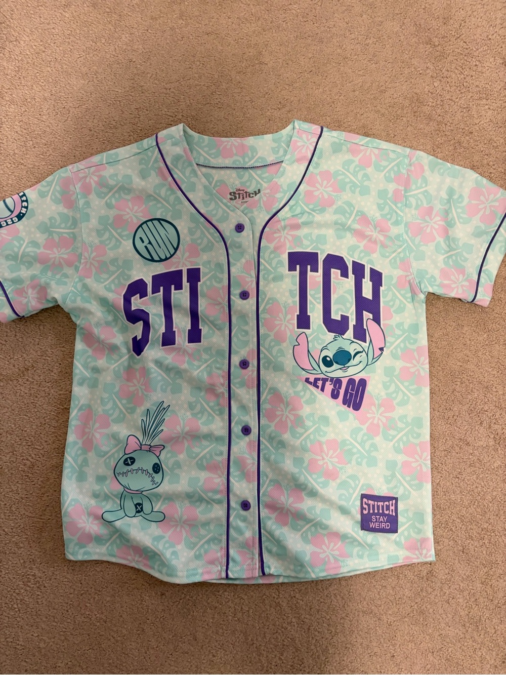 Disney Mint Green & Pink Stitch Baseball Jersey